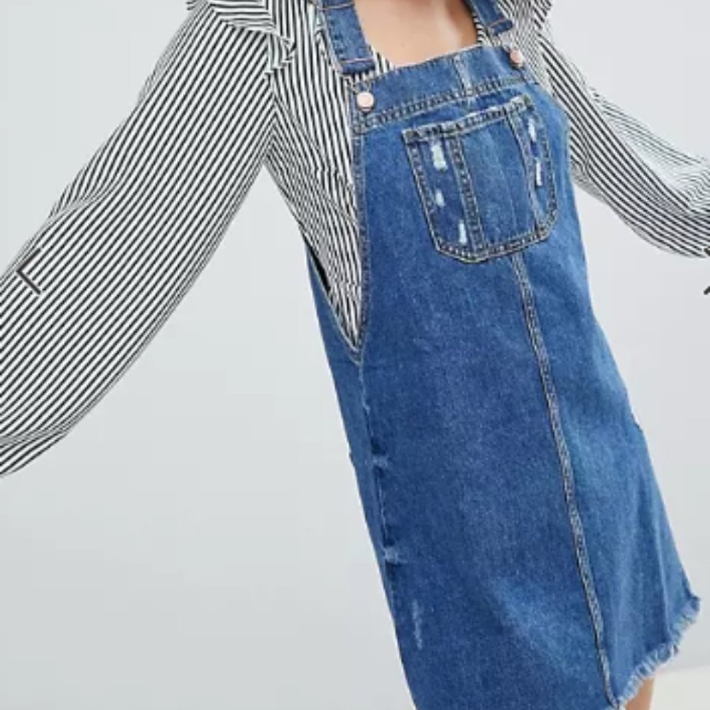 River Island Denim Dungaree Dress - Size 8